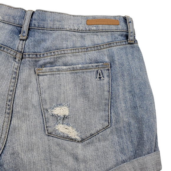 Articles of Society Jean Short 24 Women Light Blue Faded Distress Raw Rolled Hem - Picture 11 of 12